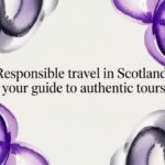 Watercolor ribbons frame title card for Scotland travel