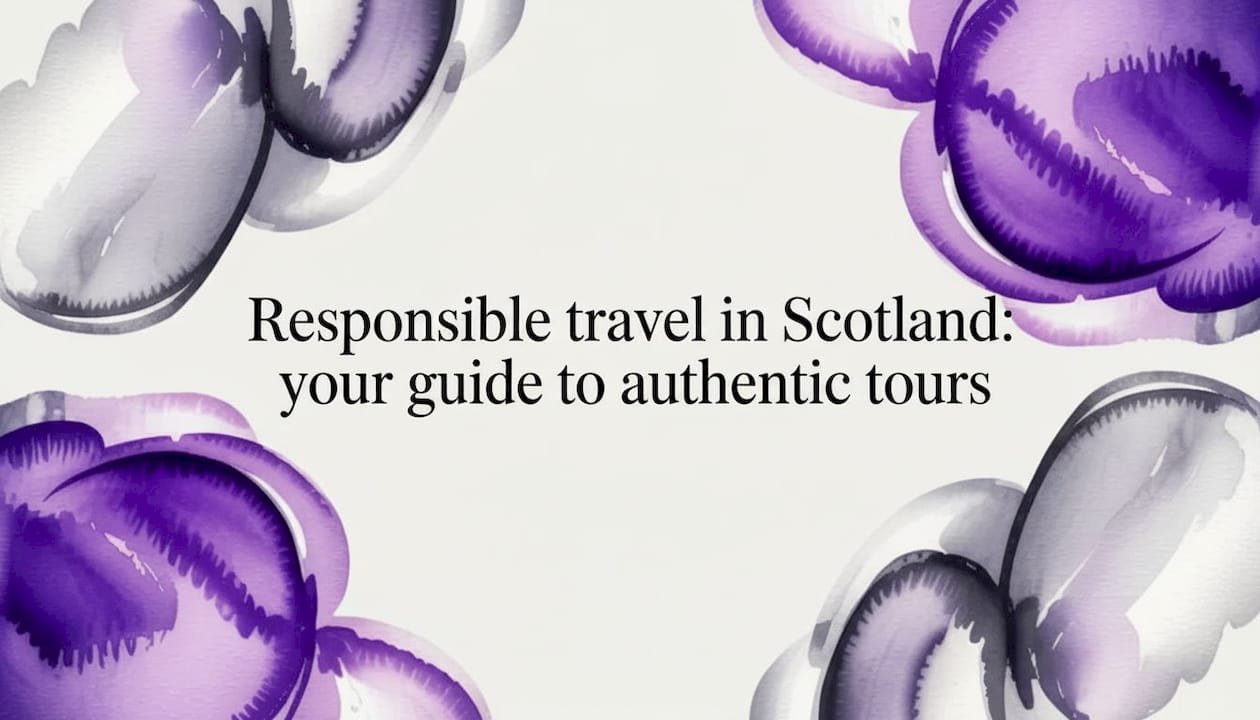 Watercolor ribbons frame title card for Scotland travel