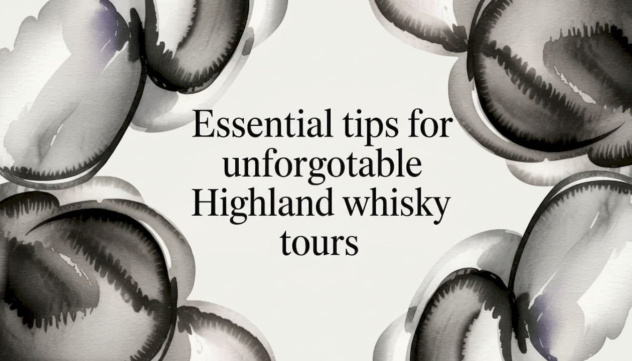 Decorative title card watercolor frame for Highland whisky tours