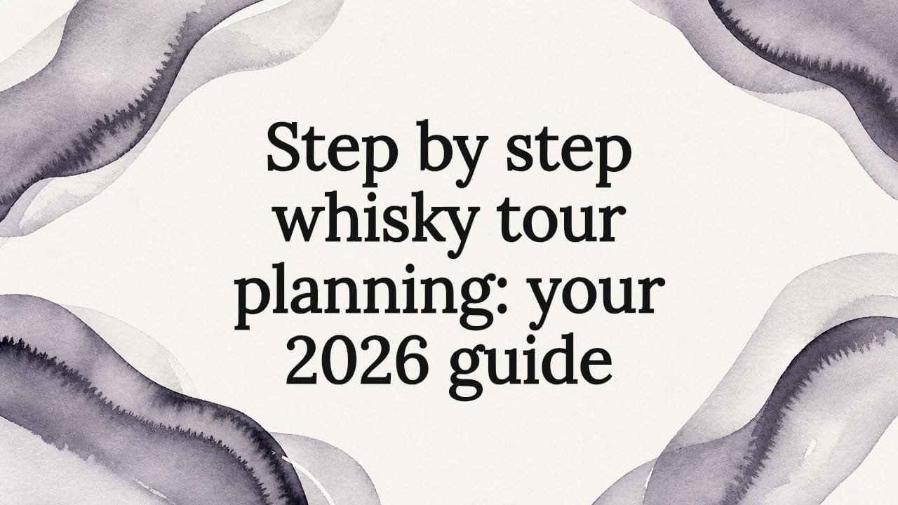 Decorative whisky tour title card illustration Decorative whisky tour title card illustration