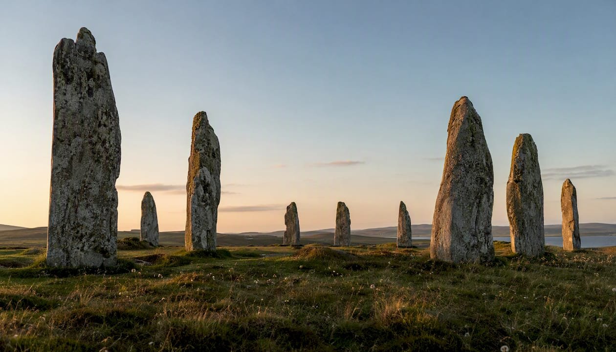 Calanais Standing Stones on moorland ridge
