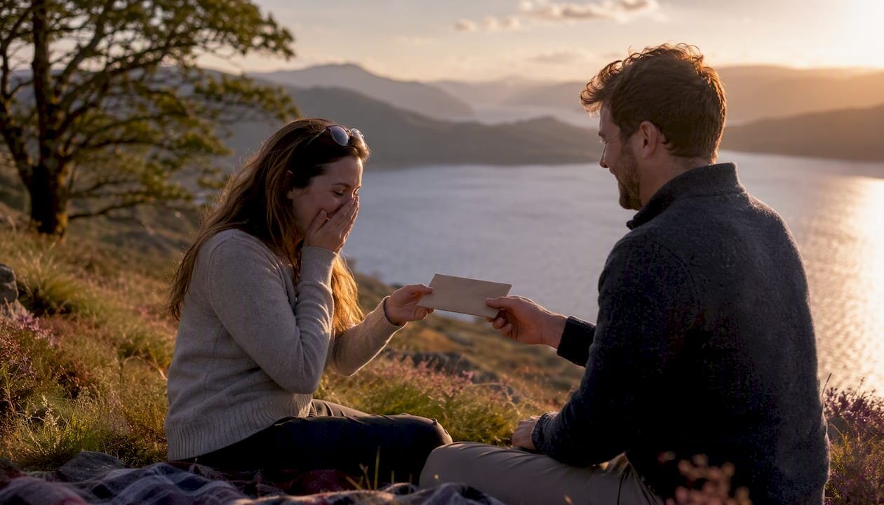 Couple surprised with tour envelope in Highlands