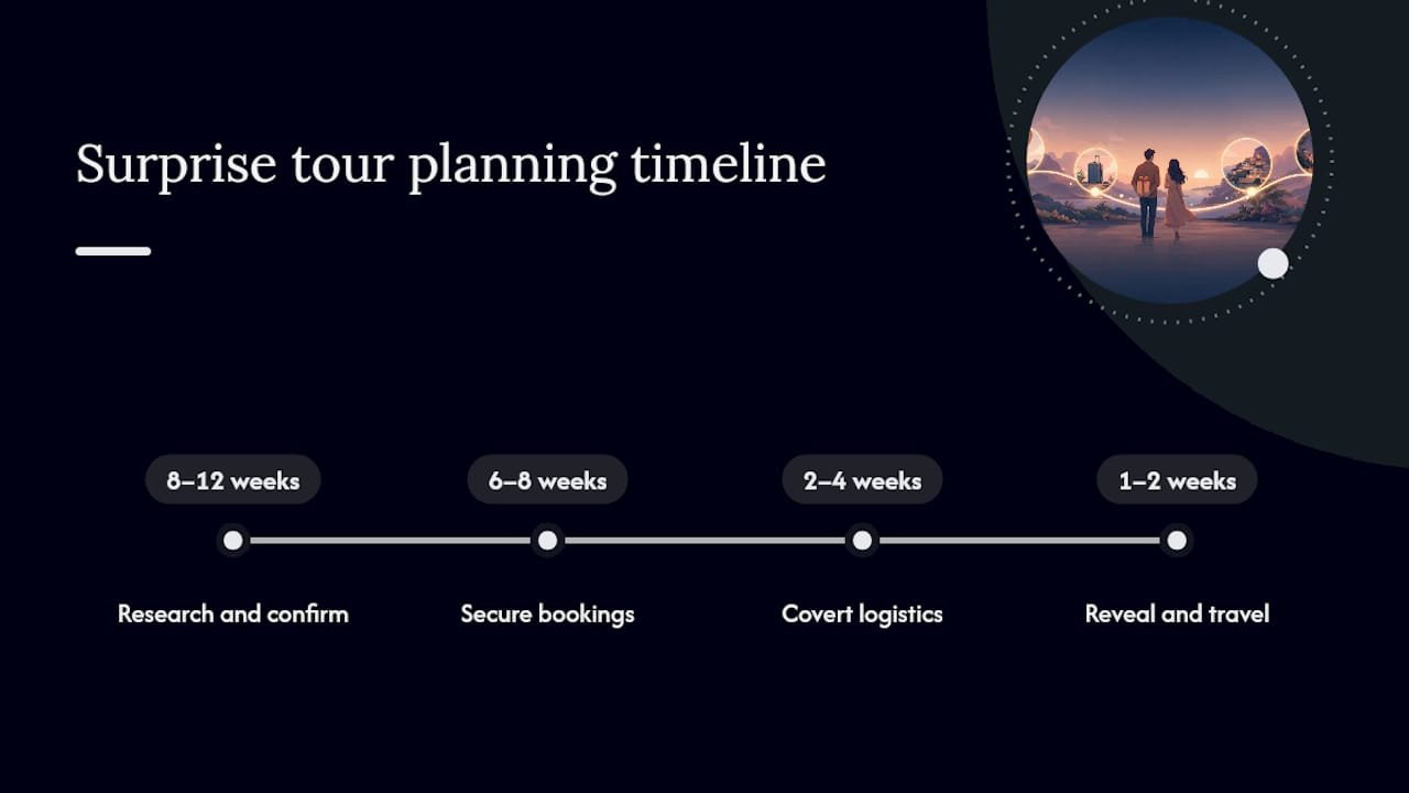 Timeline diagram of surprise tour planning steps