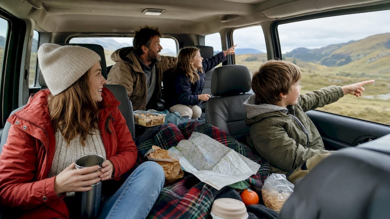 Family enjoying full-day Highland tour in private vehicle