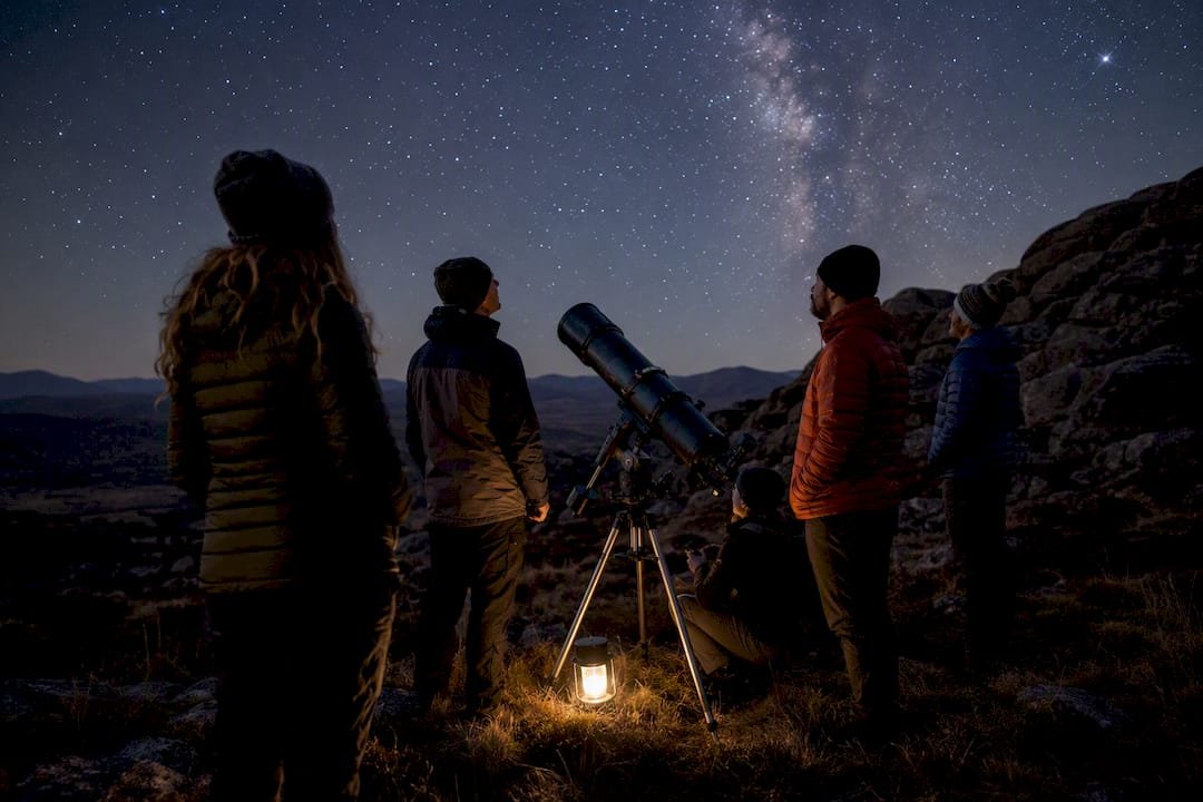 Telescope set up for guided stargazing in Highlands