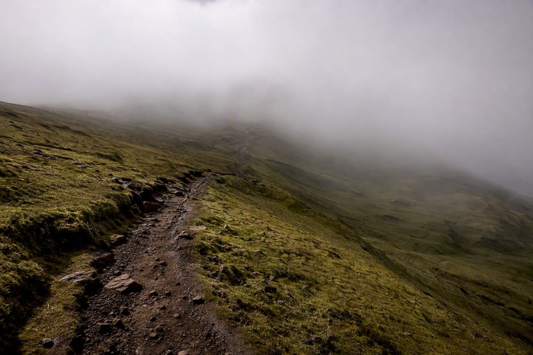 Quiraing path disappearing into cloud