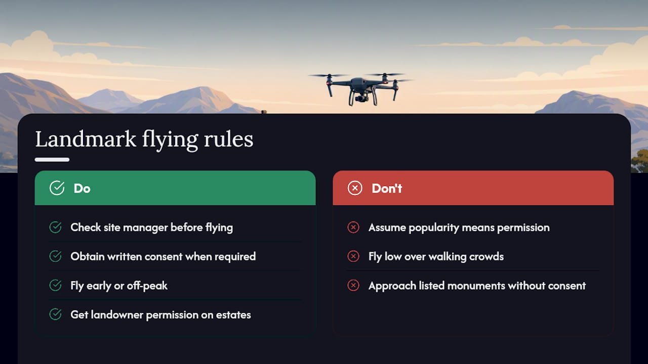 Flying drones near Scotland's landmarks and tourist hotspots — overview diagram