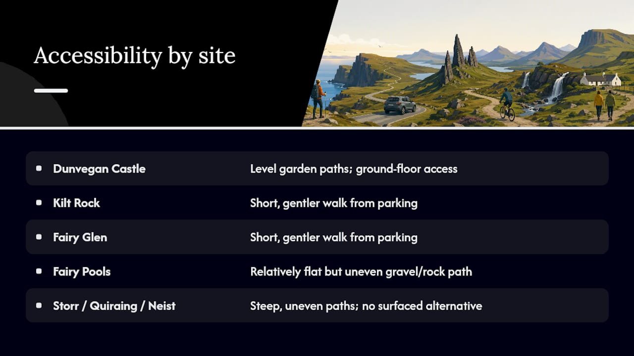 Comparison of accessibility at Skye landmarks
