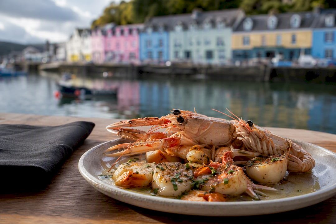 Langoustines and scallops beside Portree harbour